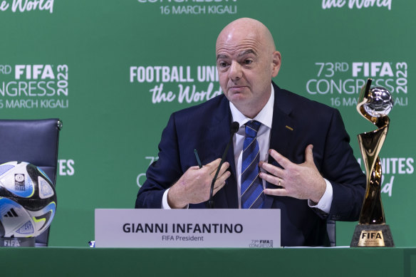 FIFA president Gianni Infantino at a press conference at the 73rd FIFA Congress.