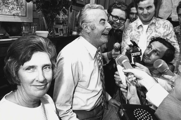 Gough and Margaret Whitlam after the 1972 federal election.