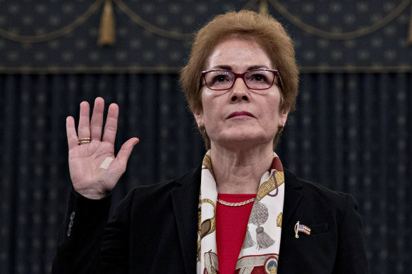 Former US ambassador to Ukraine Marie Yovanovitch is sworn in to testify. 