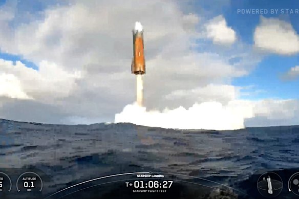 This image from a SpaceX livestream in August shows the 10th Starship mission splashing down in the Indian Ocean.