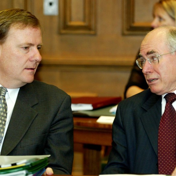John Howard with his treasurer Peter Costello in Canberra on March 7, 2003