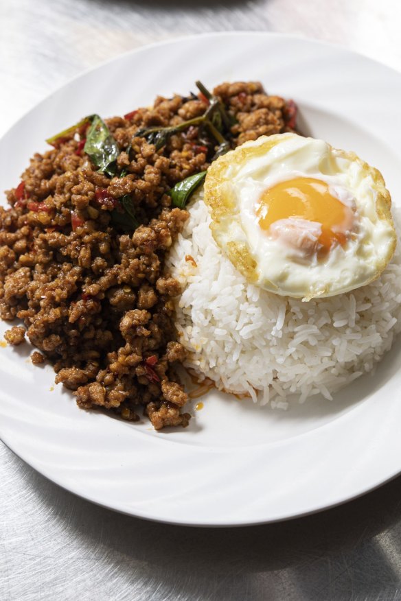 Pork and basil stir-fry.