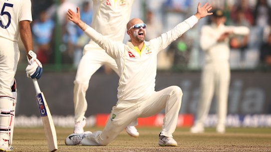Nathan Lyon appeals for a wicket.