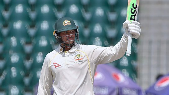 Usman Khawaja on day four of the Lahore Test. 