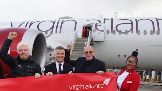 Virgin Atlantic founder, Richard Branson at the arrival of fossil fuel free Flight100.