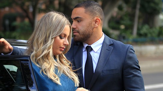 Dylan Walker and Alex Ivkovic arrive at Manly Local Court together on Friday morning.