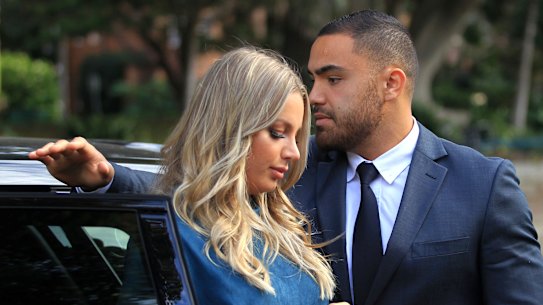 Not guilty: Dylan Walker and Alexandra Ivkovic arrive at Manly Local Court together on Friday morning.