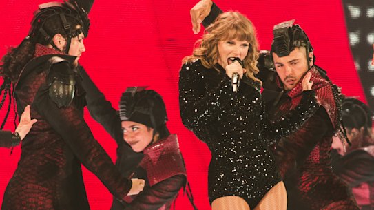 Taylor Swift on stage at Marvel Stadium.