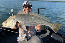 McPherson with a mulloway caught at Jumpinpin.