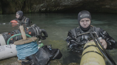 Amateurs who became the only hope for the trapped boys: cave divers Rick Stanton and John Volanthen in diving gear.