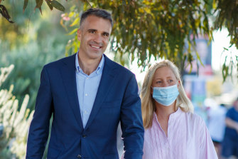 Peter Malinauskas with his wife Annabel on polling day.