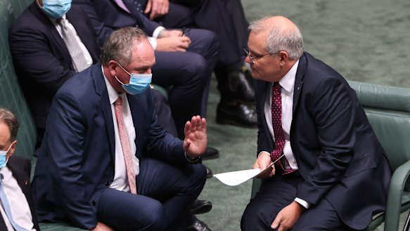 Deputy Prime Minister Barnaby Joyce and PM Scott Morrison in Parliament earlier this week.