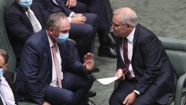 Deputy Prime Minister Barnaby Joyce and PM Scott Morrison in Parliament earlier this week.