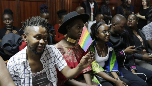 LGBT activists and supporters attend a Kenyan court ruling on whether to decriminalise same-sex relationships in Nairobi, Kenya, on February 22.
