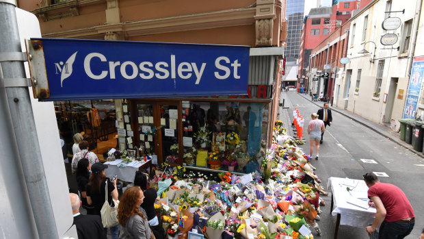 The memorial outside Pellegrini's.