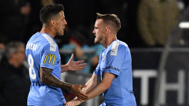 City's Craig Noone and Javier Cabrera: The Victorian A-League teams won't venture far from home to start the new A-League season.