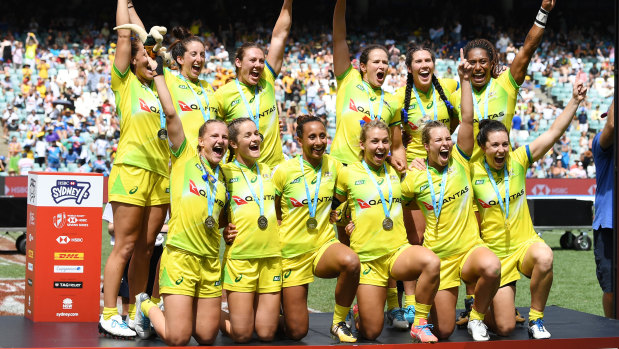 History-making: The Australian women did not have a point scored against them at last year's Sydney Sevens.
