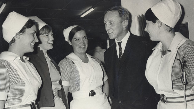 Dr Harold Windsor, with staff at Sydney's St. Vincent's Hospital, 1968