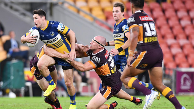 Moses makes a break during the round three NRL match against the Brisbane Broncos in 2020.