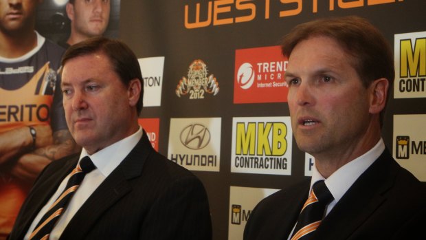 Old Tiger: Humphreys during his time as boss of Wests Tigers confirming the appointment of Mick Potter as coach in 2012.