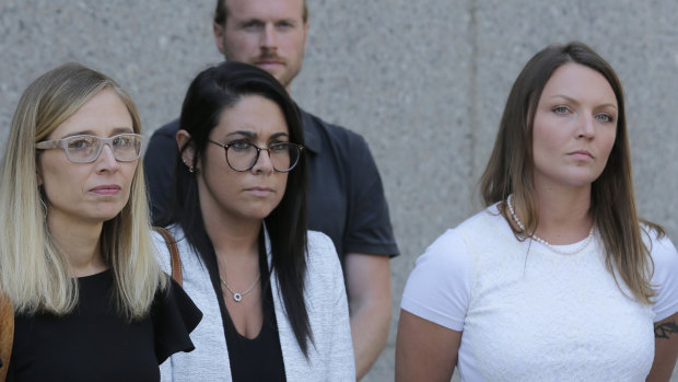 Epstein accusers Annie Farmer, left, and Courtney Wild, right, outside a New York courthouse on July 15, 2019.