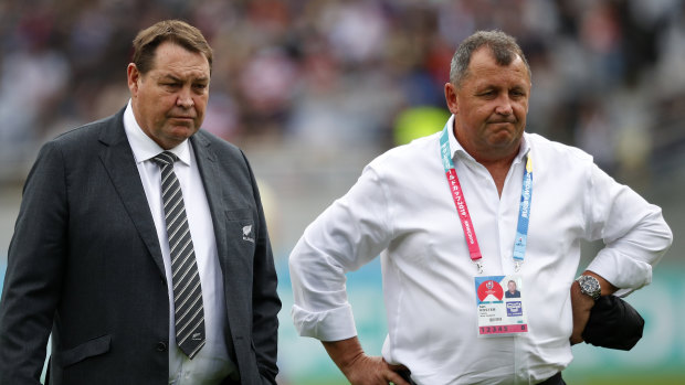 Foster (right) served a nine-year apprenticeship under Steve Hansen which included the 2015 Rugby World Cup win.