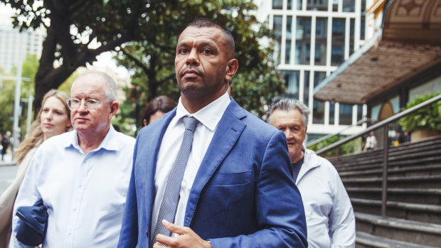Wallabies star Kurtley Beale with supporters and lawyers seen leaving Sydney’s Downing Centre District Court.