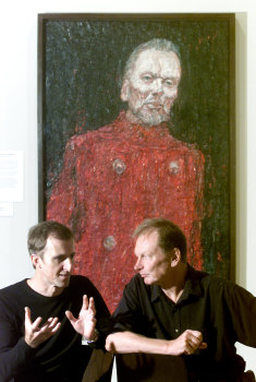 Left to right, Artist Nicholas Harding and actor John Bell with the painting of John Bell as King Lear, winner of the 2001 Archibald Prize at the Art Gallery of NSW.