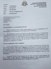 The first page of the letter sent by Singapore authorities to Nagaenthran’s family last week, informing them of his November 10 execution.