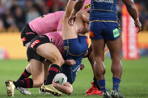 Nathan Cleary was sent off for his dangerous tackle on Parramatta’s Dylan Brown.