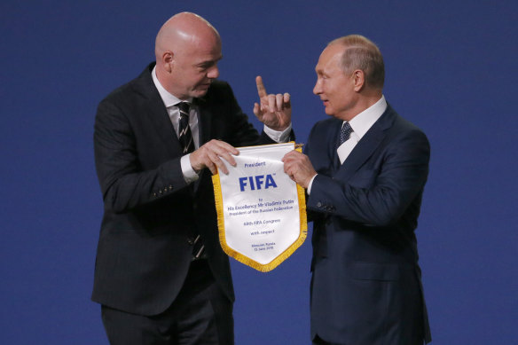 FIFA President Gianni Infantino and Russian President Vladimir Putin in 2018.