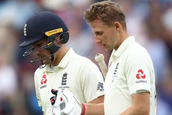 England duo Rory Burns (left) and captain Joe Root in the fifth Ashes Test.