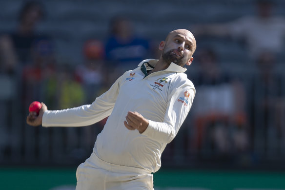 Nathan Lyon on day four of the first Test against New Zealand. 