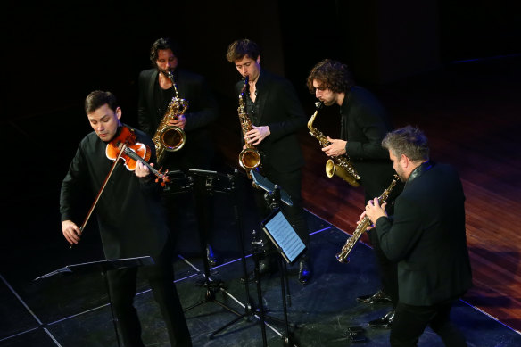 Signum Saxophone Quartet and Kristian Winther perform together.