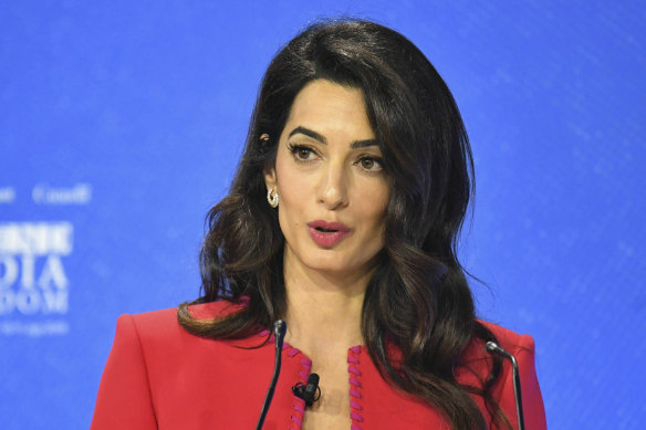 Human rights lawyer Amal Clooney speaks at the Media Freedom conference.