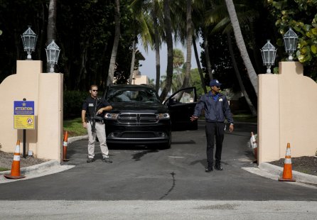 US Secret Service and Mar-A-Lago security members at the entrance of former US president Donald Trump’s residence in Palm Beach, Florida on Tuesday.