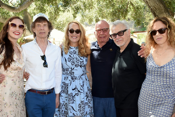 One big happy family: Elizabeth Jagger, Mick Jagger, Jerry Hall, Rupert Murdoch, Harvey Keitel and Daphne Kastner attend the BBQ.