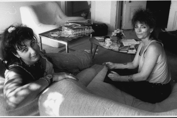 Roberta Perkins (left) and Julie Bates (right), committee members of the Australian Prostitutes collective in 1986.
