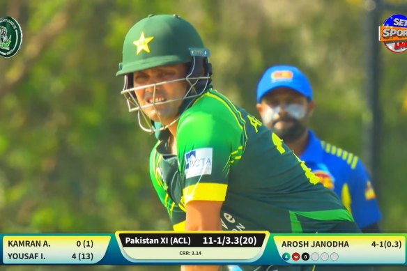 Kamran Akmal batting in the Aussie Cricket League final between a Pakistan XI and a Sri Lanka XI at Casey Fields in December.