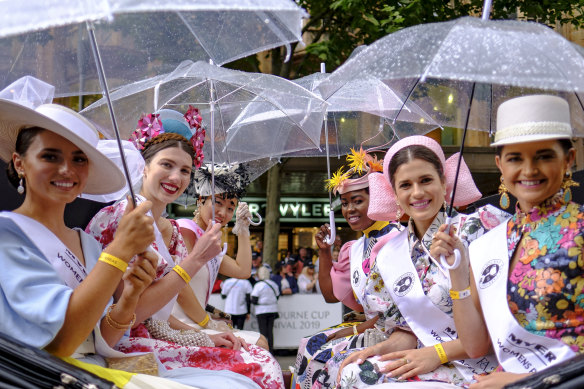 Umbrellas were a key accessory for the parade.