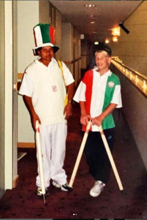 Khawaja with former Australian opening batsman David Warner as kids in the Coastal United team.