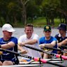 Deputy Premier Jarrod Bleijie rowing with Young LNP members on the Fitzroy River in Rockhampton in November.