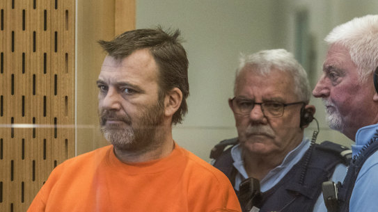 Philip Neville Arps, left, appears for sentencing in the Christchurch District Court, in Christchurch, New Zealand.