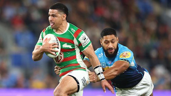 Cody Walker makes a break against the Titans.