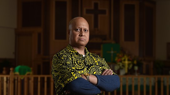 Reverend Dr Ma’afu Palu at the Free Wesleyan Chruch of Tonga in Sunshine West Melbourne.
Manly Sea Eagles jersey controversy - Pacific islands church members wont wear rainbow jersey.
Manly owner Scott Penn has broken his silence on the club inclusivity jersey saga, adamant the Sea Eagles won’t walk away from wearing the rainbow-themed jersey and highlighting his desire for the seven players who will boycott wearing it not to be considered outcasts.