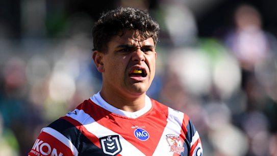 Lattrell Mitchell during the match against the Raiders on Sunday.