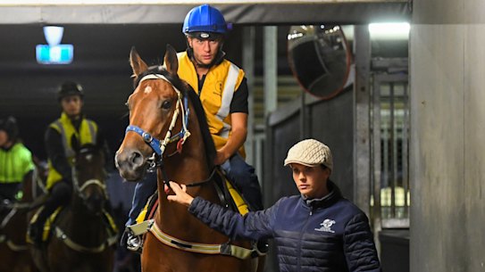 Natalie Young (right) with Tagaloa at trackwork this week.
