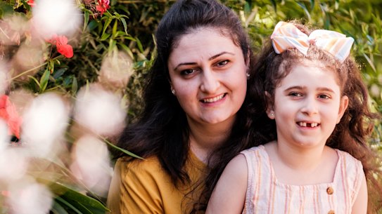 Dalal Baumgartner with her daughter Naomi, 7, who has a rare genetic condition