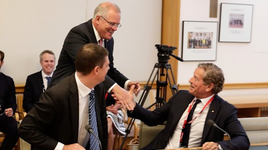 Mark Bouris with Prime Minister Scott Morrison at a housing meeting  earlier this year.