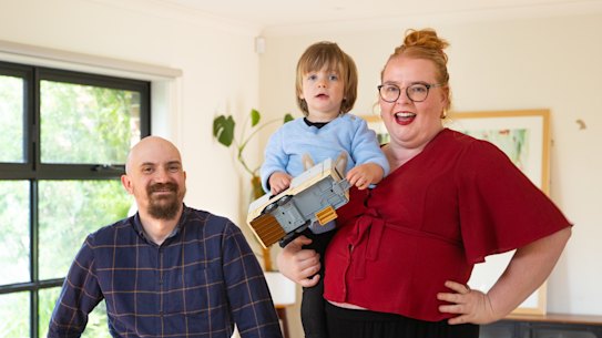 Kirsty Garlick and Nick Cowling, pictured with their son Fox, have sold their townhouse in Sunshine and are hoping to buy a larger home for under $1m in the inner-west.